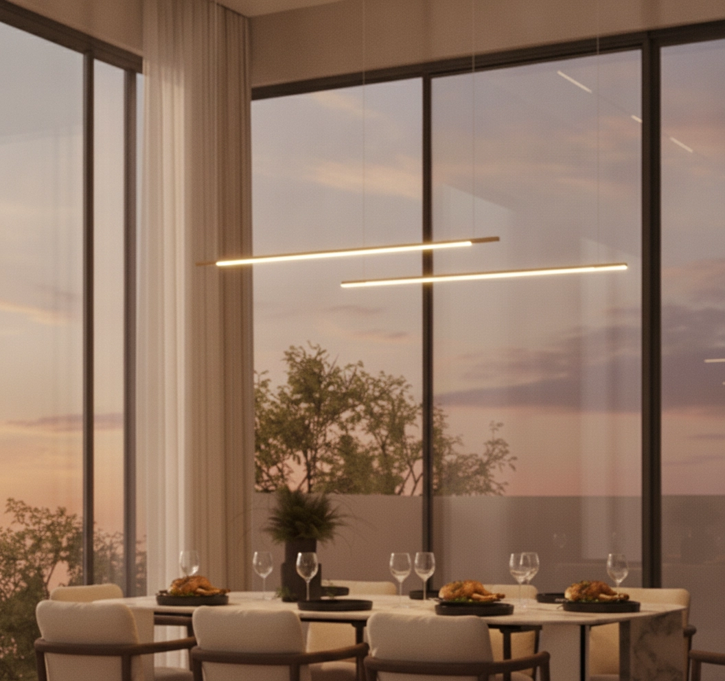 Strakke hanglamp Brillia goud 161cm