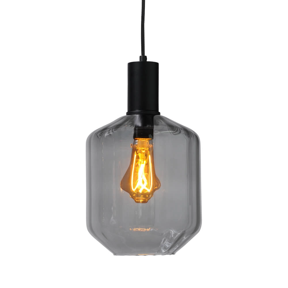 3-lichts hanglamp - zwart - Porto met Jagger smoke glazen Masterlight 8718121269559