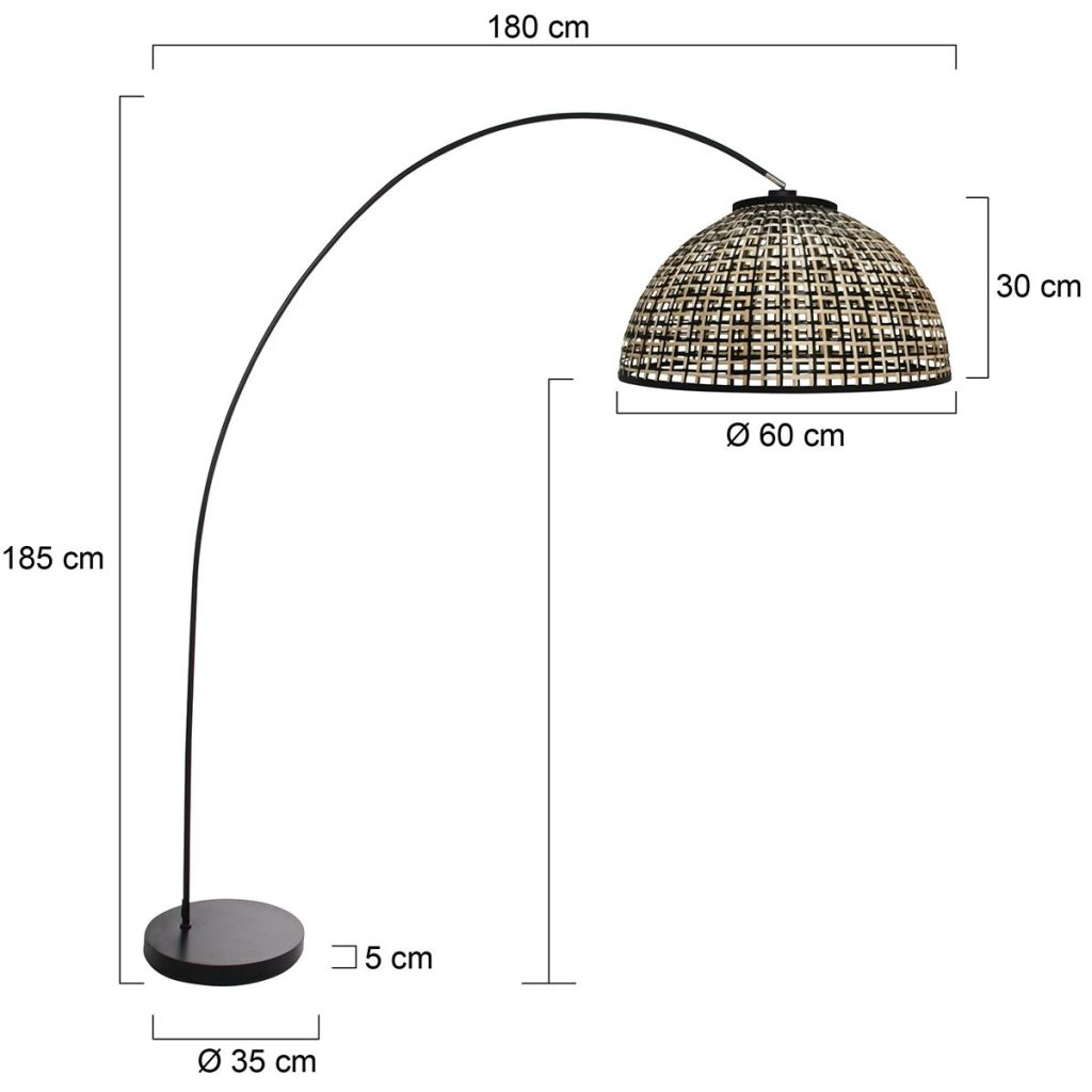 Zwarte booglamp Solva met bamboe kap Ø60cm Steinhauer 8712746182613