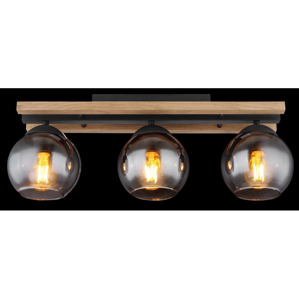 3-lichts plafondlamp Conni zwart met hout Globo 9007371448739