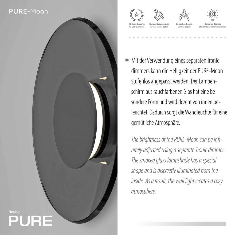 Wandlamp Pure Moon Ø 32cm - platin met smoke glas Paul Neuhaus 4012248386354