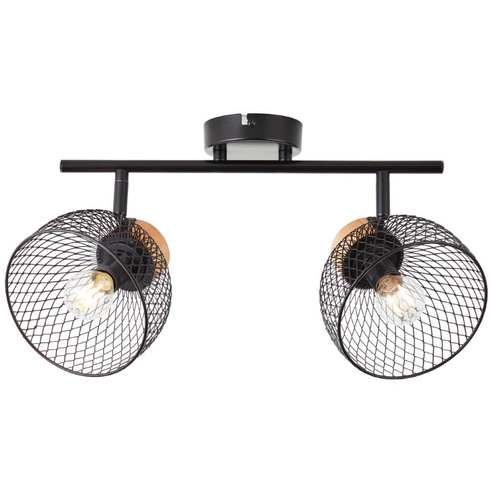 2-lichts plafondlamp Thuy zwart met hout