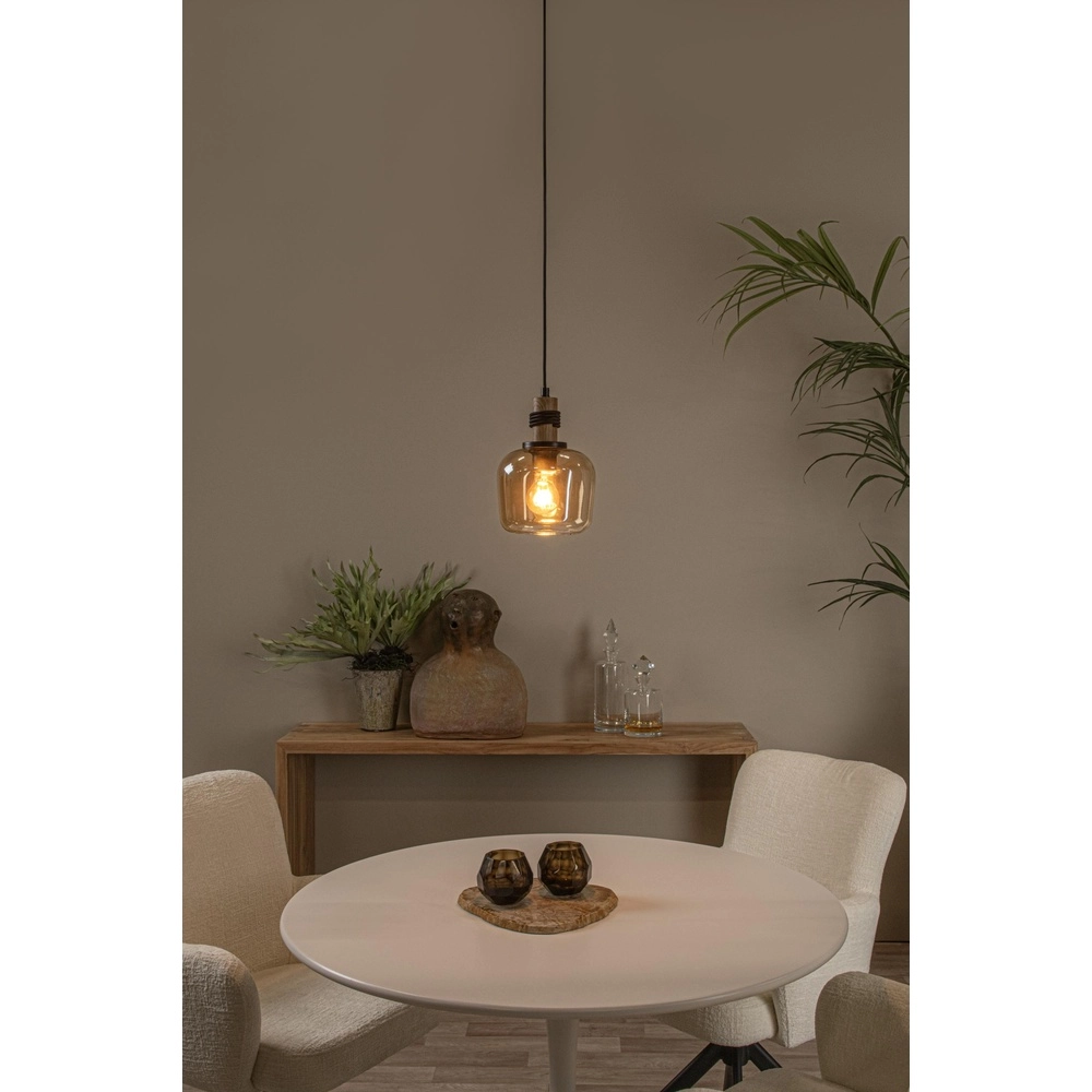 Hanglamp Ilona Ø 18cm zwart met amber glas Lucide 5411212452658