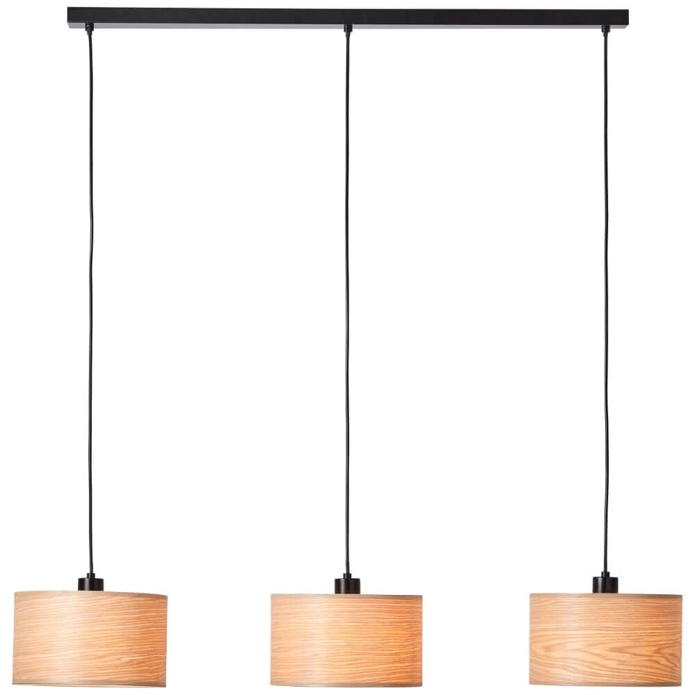 Hanglamp Romm 3-lichts zwart met houtbruin