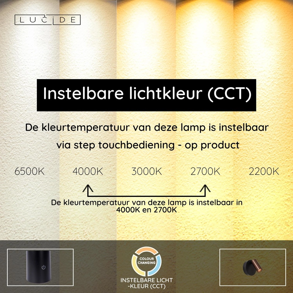 Oplaadbare wandlamp Toni magnetisch koffie bruin Lucide 5411212290557