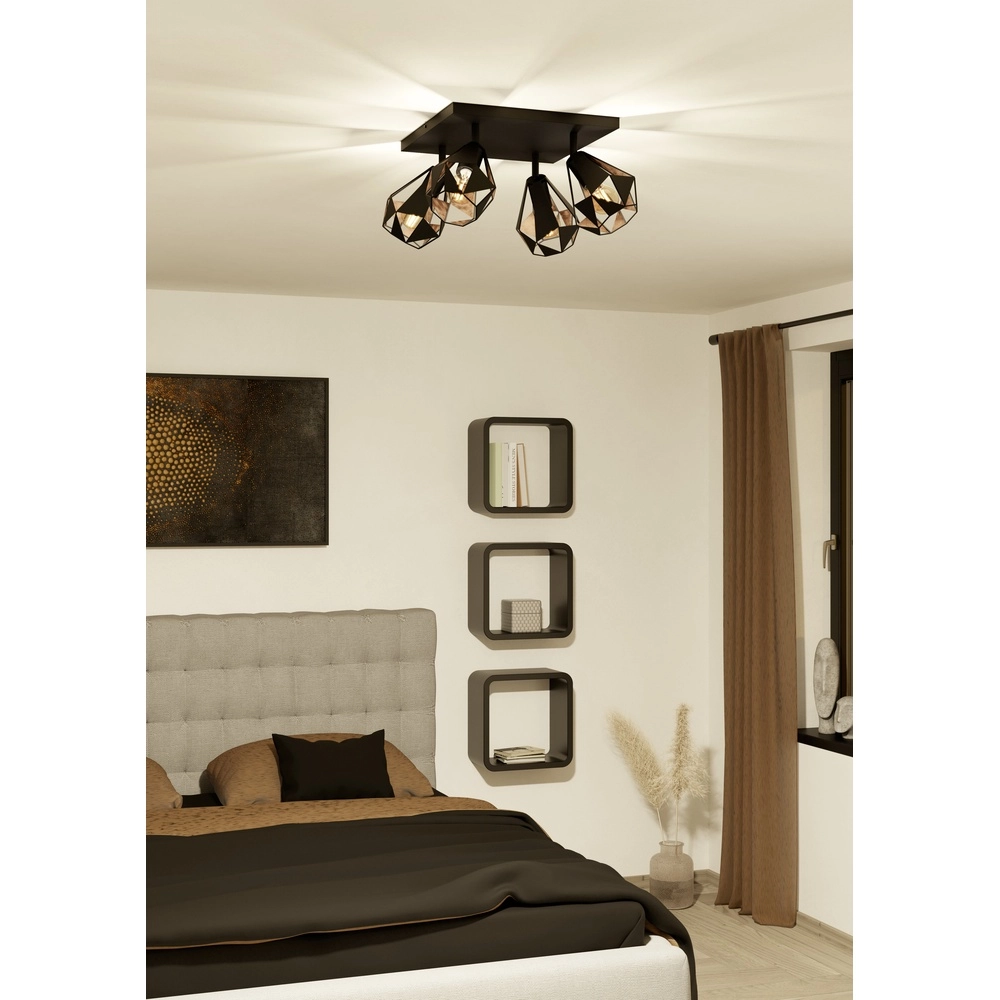 Zwarte plafondlamp Carlton 7 4L - met koper Eglo 9002759437183