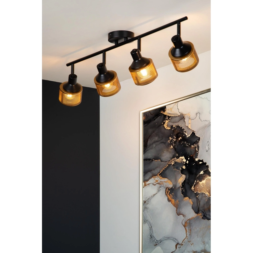 Plafondlamp Rafa 4-lichts zwart met koper Lucide 5411212771308