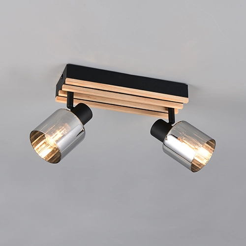 Plafondlamp 2-lichts Travia zwart met hout