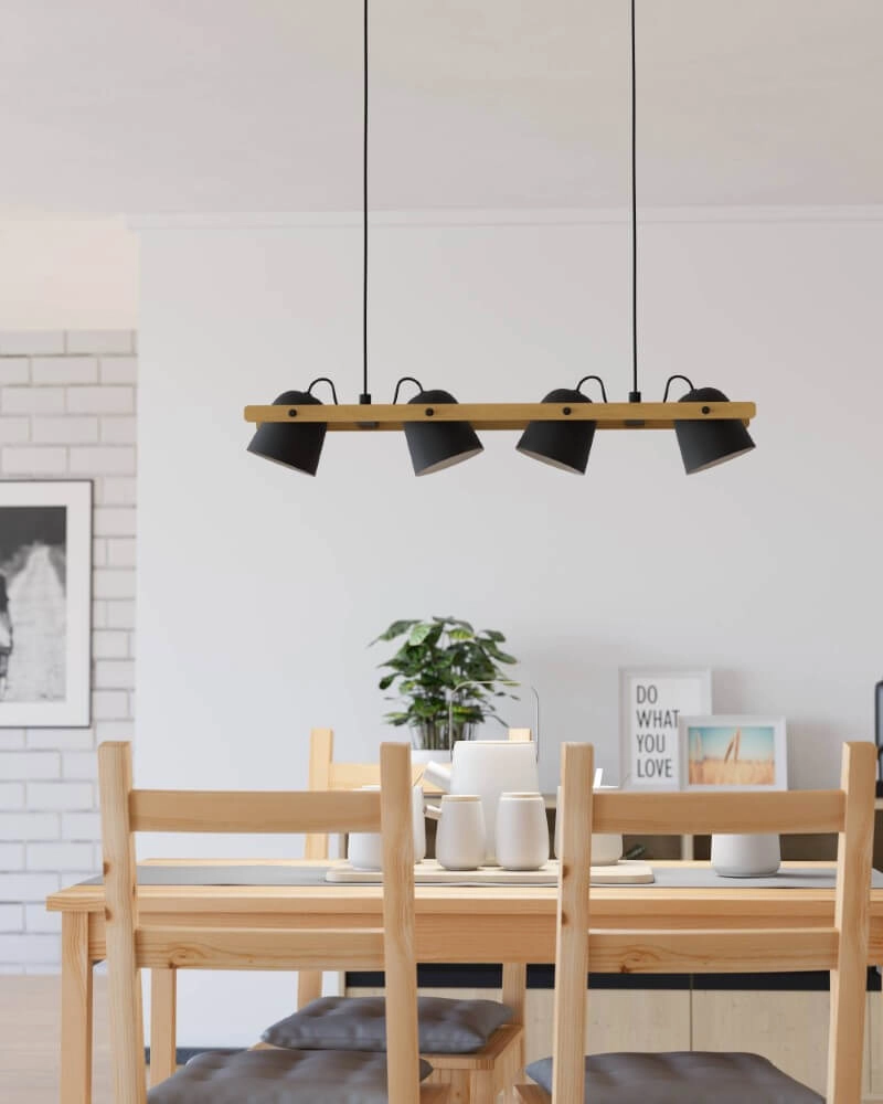 4-lichts hanglamp Hornwood-Z zwart met hout Eglo 9008606274291