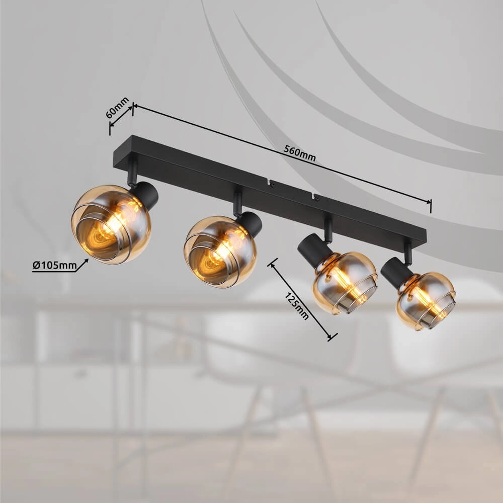 Zwarte plafondlamp Tokki 4-lichts amber smoke glas Globo 9007371446032