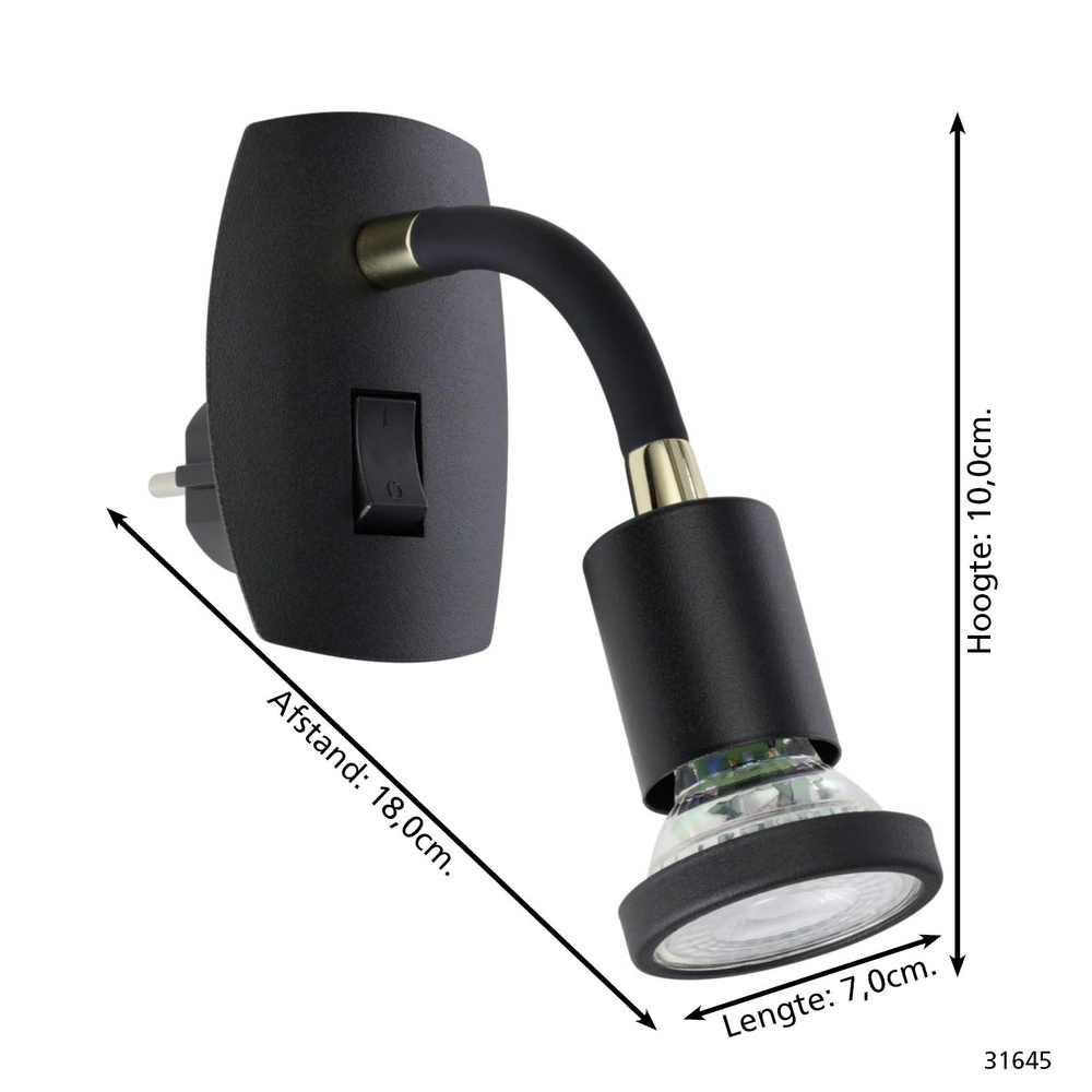 Stekker wandlamp Parrini schakelaar - flexibel - zwart/messing Eglo 9002759316457