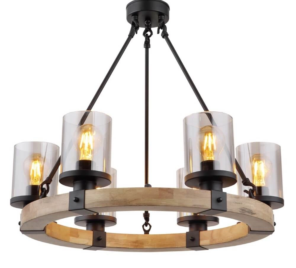 Houten hanglamp Lila 6-lichts rond Globo 9007371434725