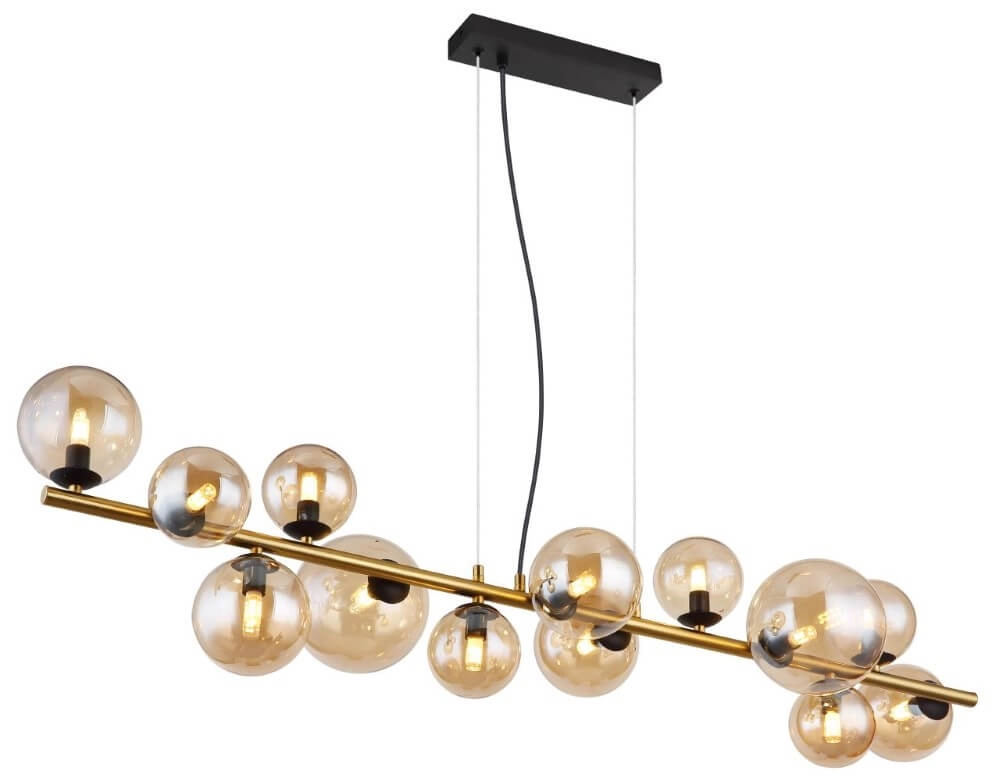 Gouden hanglamp Riha design met amber glas