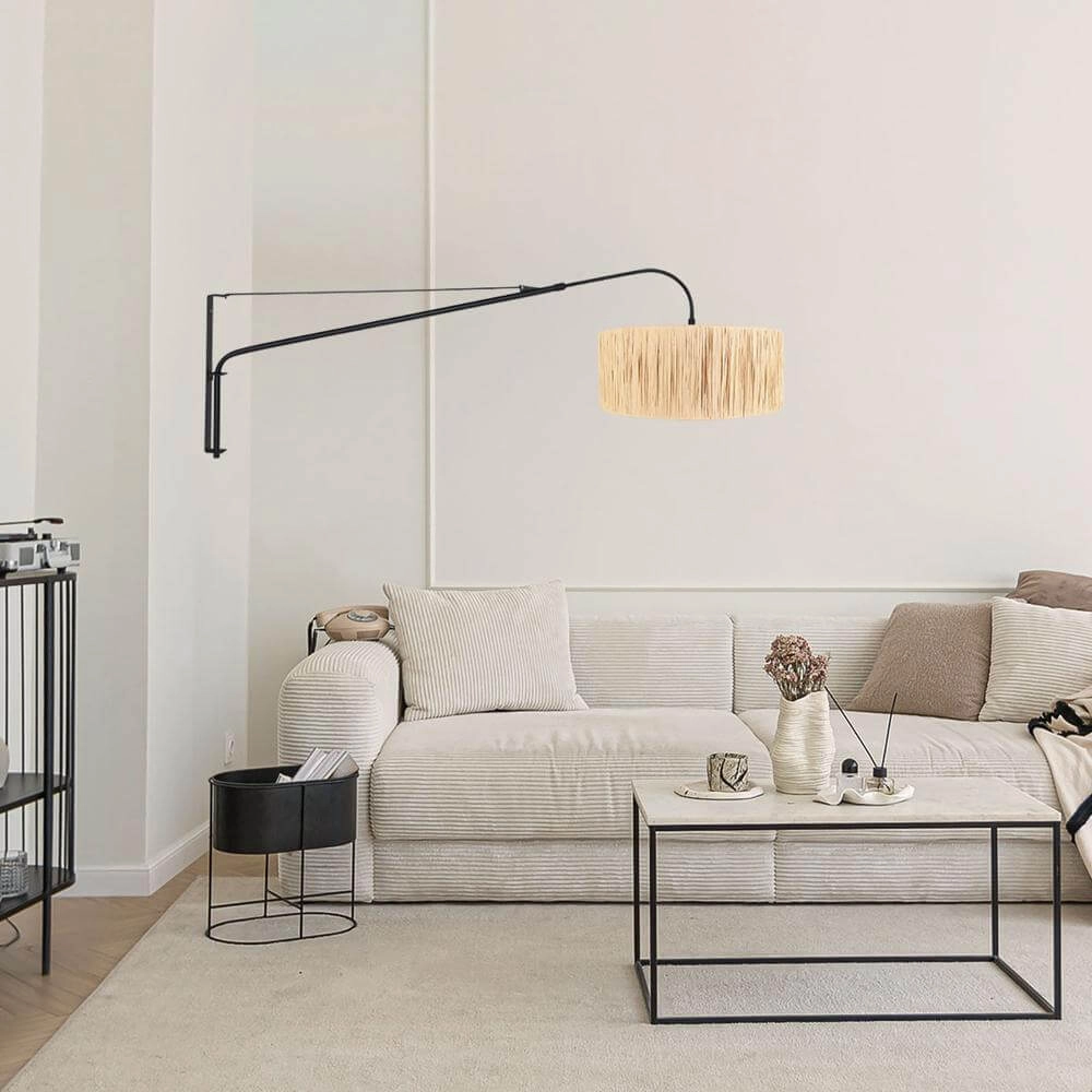 Wandlamp Elegant Classy zwart met strokleurige kap Steinhauer 8712746171990