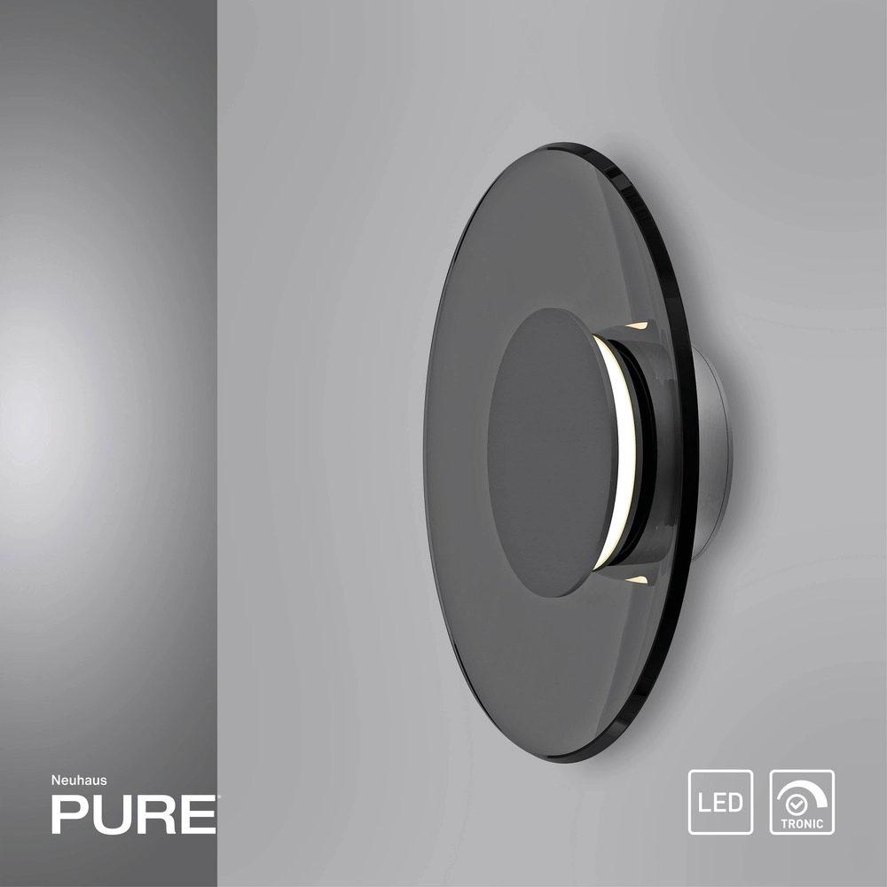 Wandlamp Pure Moon Ø 32cm - platin met smoke glas Paul Neuhaus 4012248386354