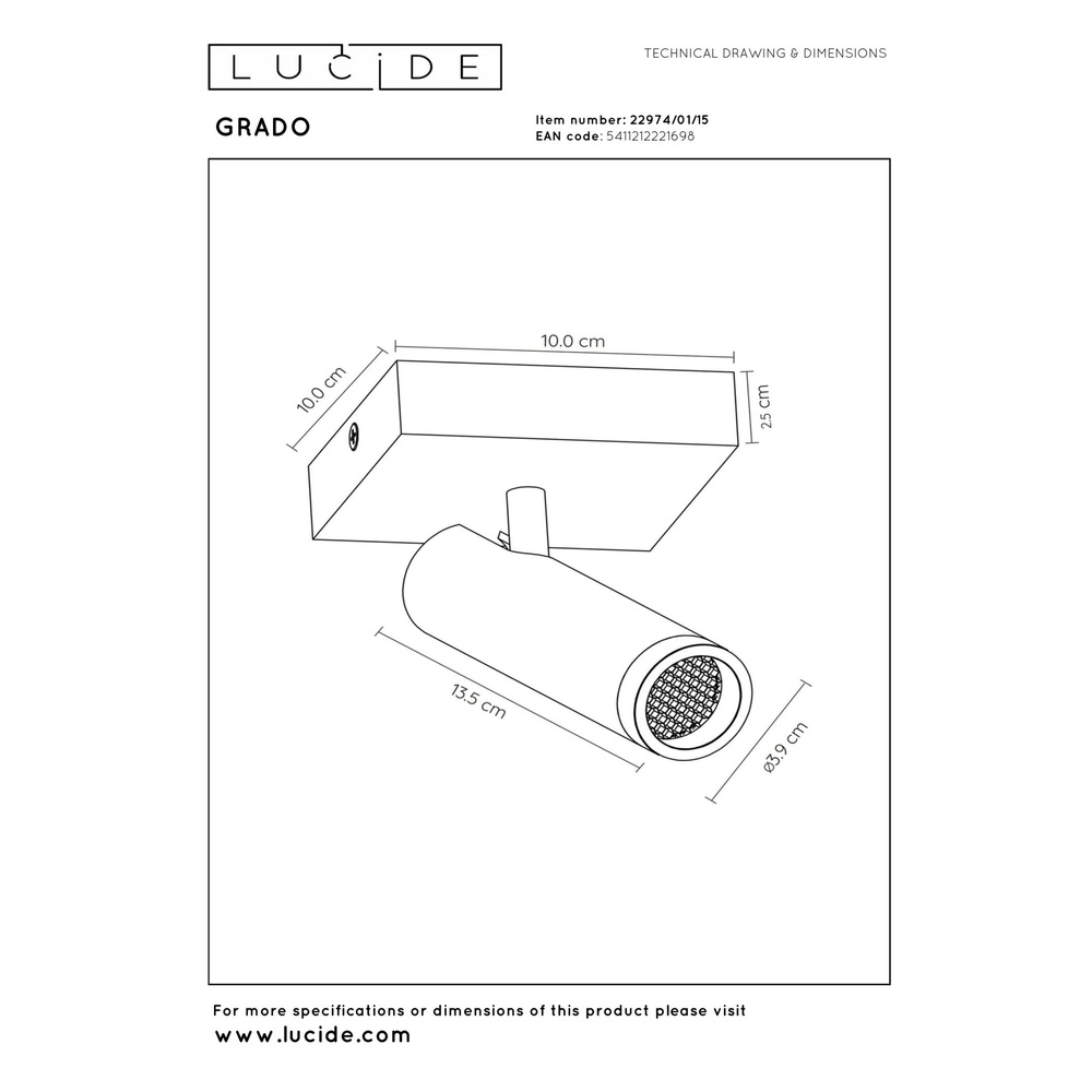 Strakke plafondlamp Grado metaalgrijs Lucide 5411212221698