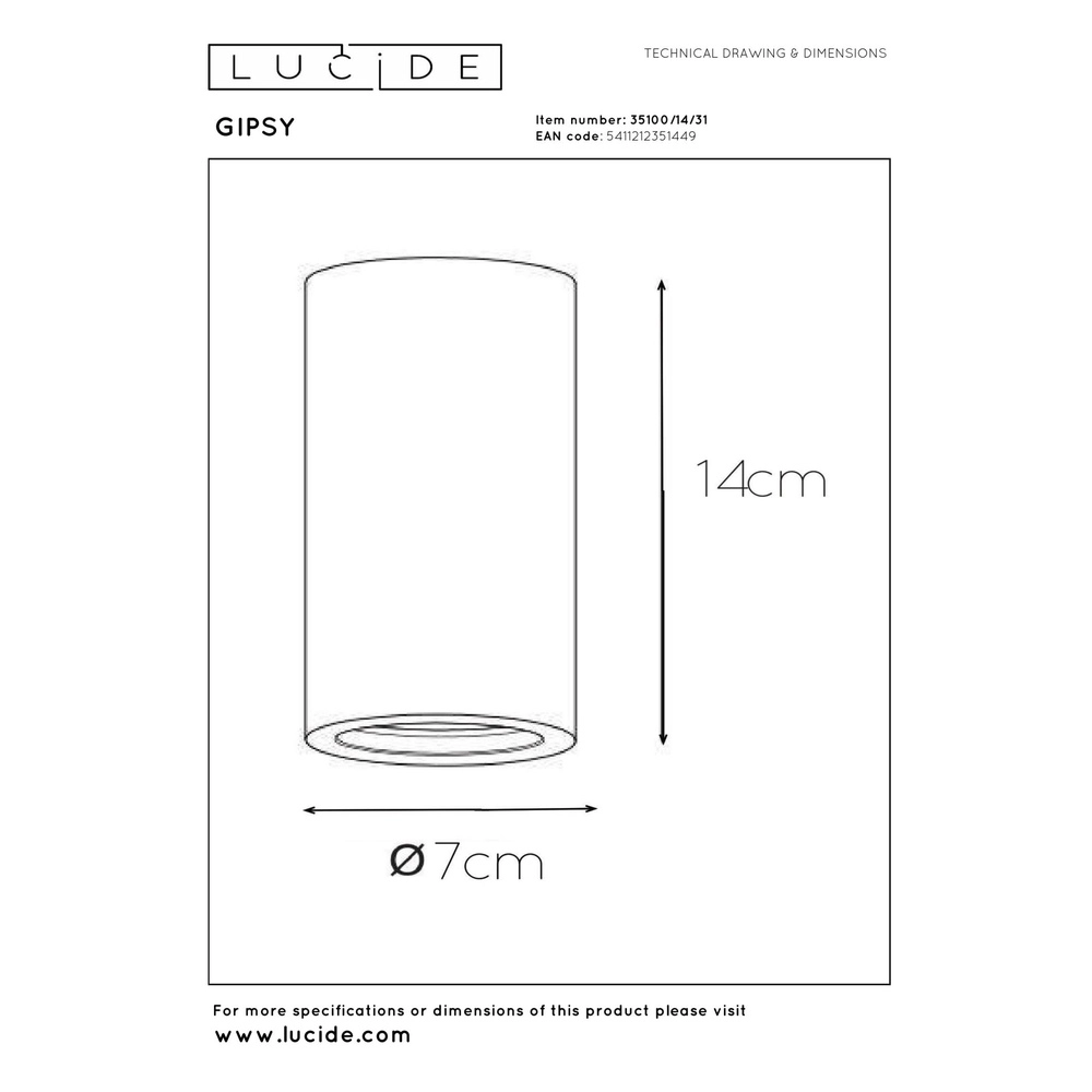 Plafondspot Gipsy 14cm wit Lucide 5411212351449