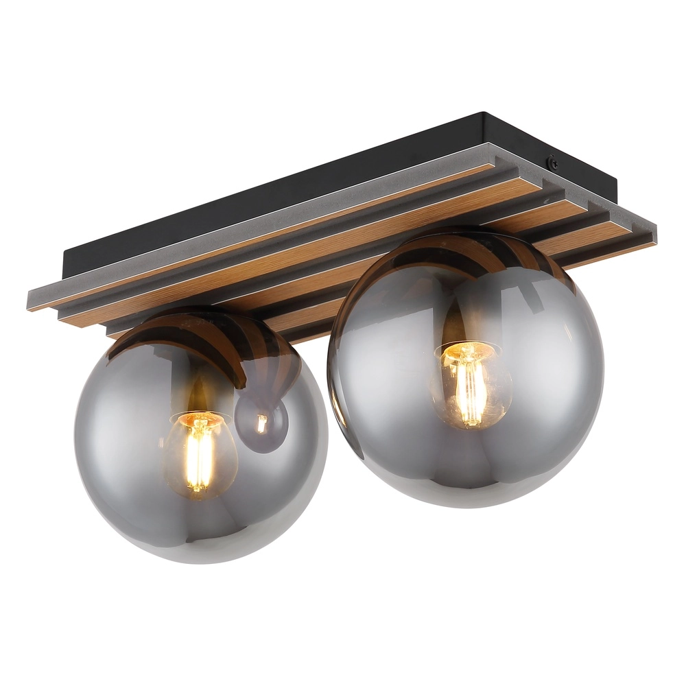 Plafondlamp Parsons 2-lichts zwart met hout