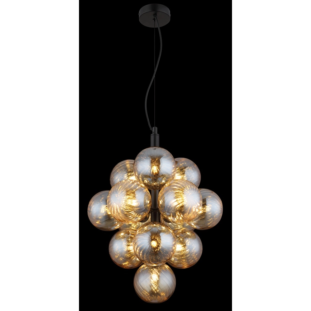 Zwarte hanglamp Conor met amber glas Globo 9007371509188