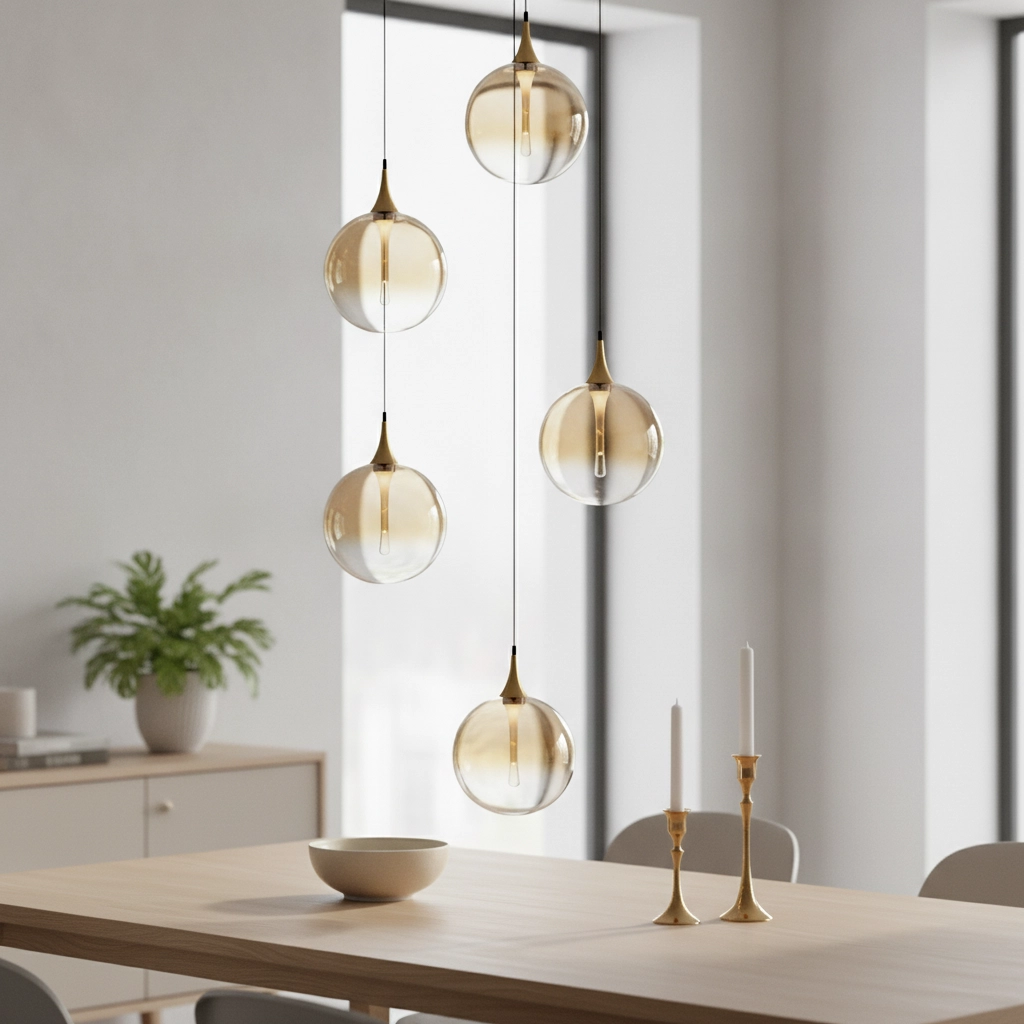 Hanglamp Orenda rond 5-lichts amber glas