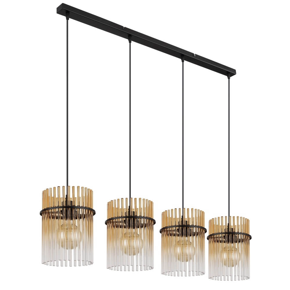 Zwarte hanglamp Gorley met amberglas 4-lichts Globo 9007371474998