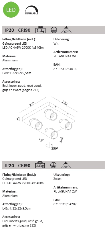 4-lichts opbouwspot Laguna led Artdelight 8719831734016
