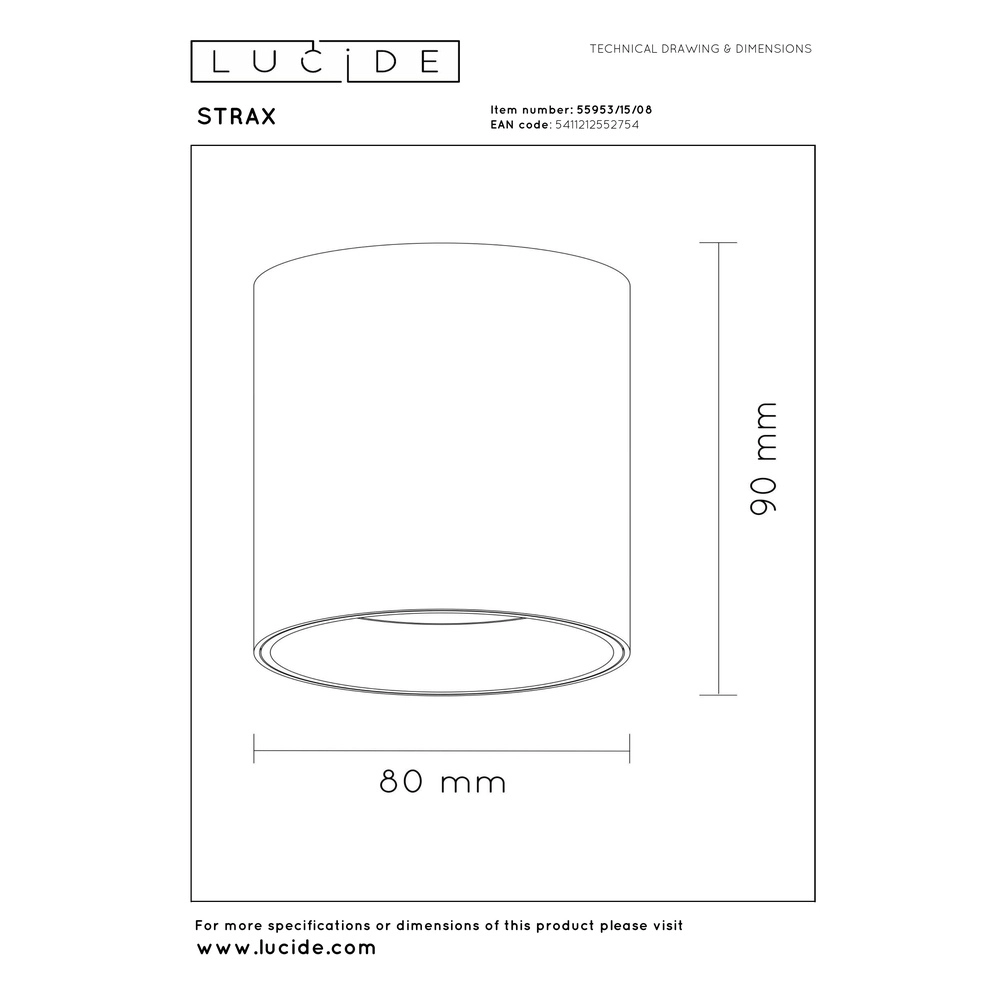 Opbouwspot Straxx grijs Ø 8cm Premium by Lucide 5411212552754