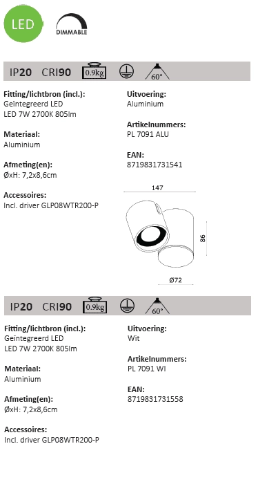 Led wandspotje Mayen wit Artdelight 8719831731558