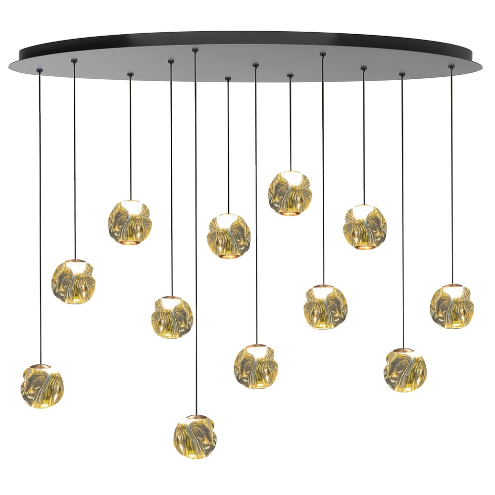 Hanglamp Melina 12-lichts zwart met amber glas