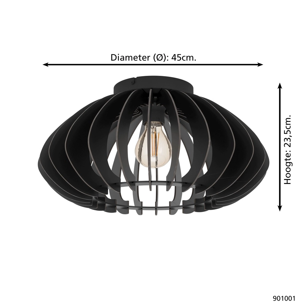 Houten plafondlamp Cossano 3 zwart - Ø 45cm Eglo 9008606291380