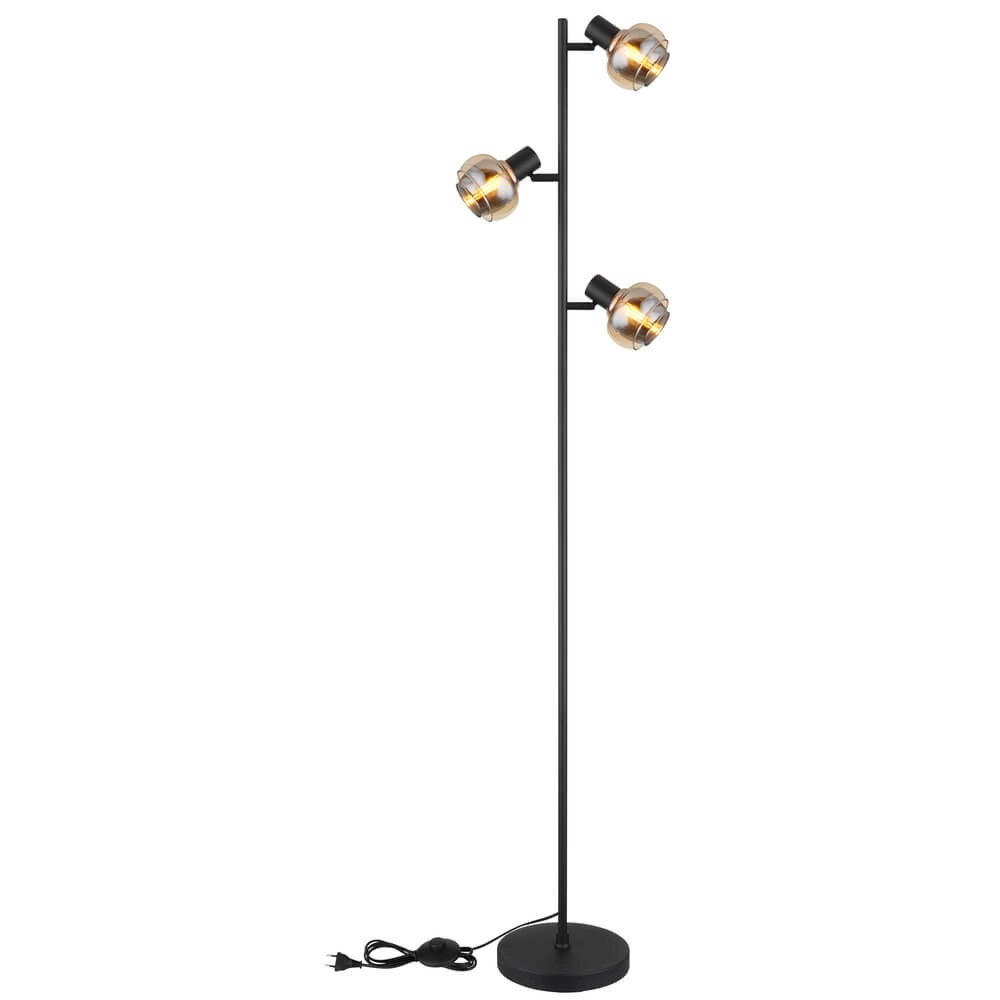 Zwarte vloerlamp Tokki 3-lichts amber smoke glas Globo 9007371449033