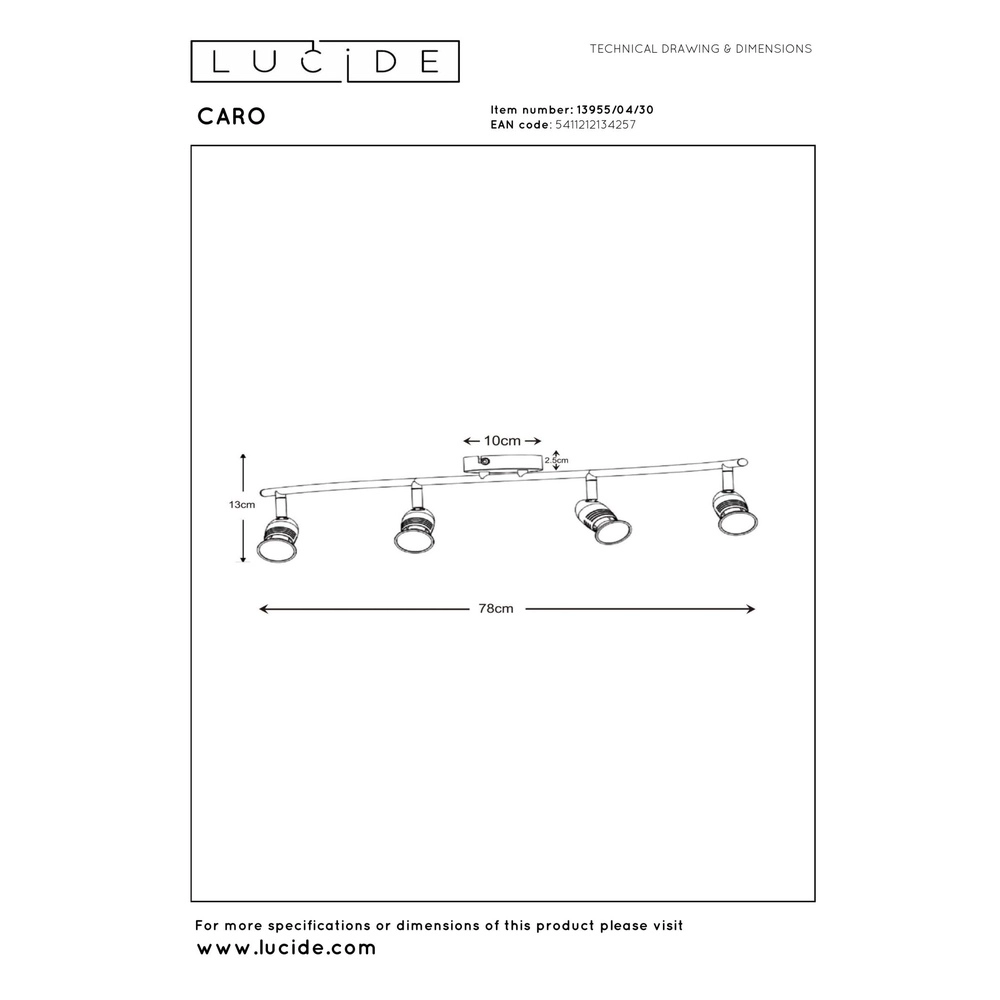 Plafondspot Caro 4-lichts zwart Lucide 5411212134257