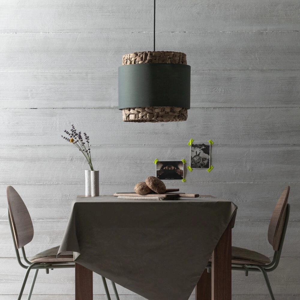 Hanglamp Waterlilly rotan met grijze stof Brilliant 4004353411878