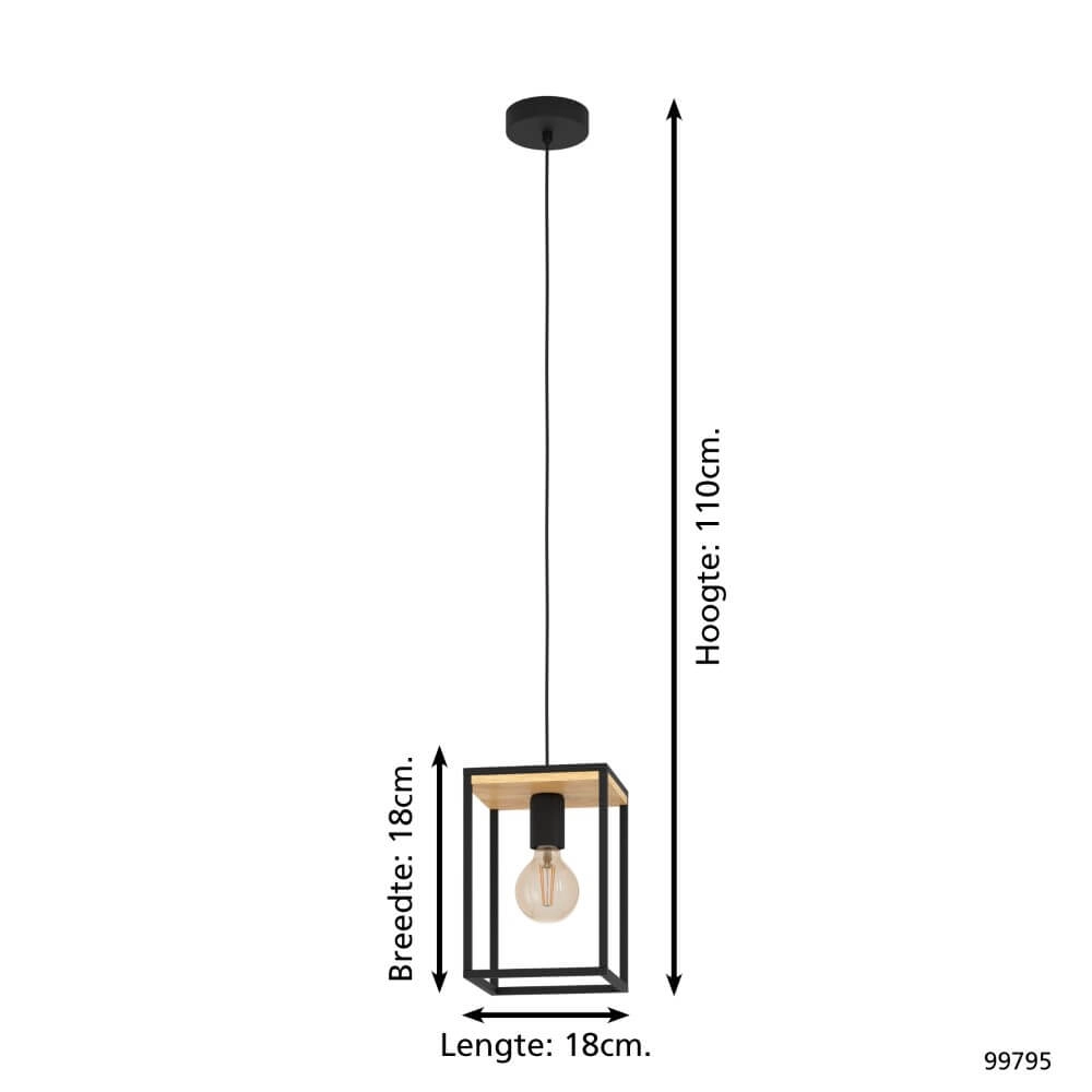 Landelijke hanglamp Libertad zwart met hout Eglo 9002759997953
