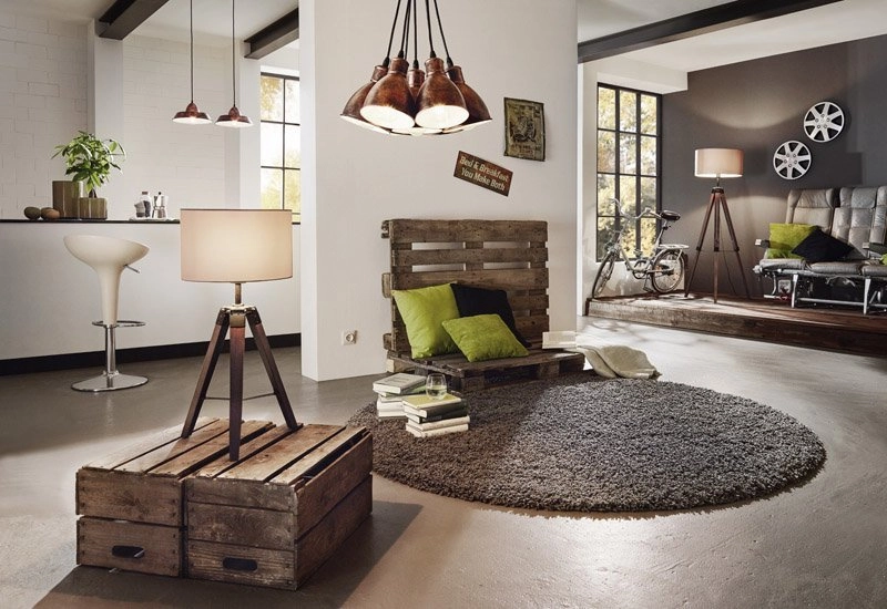 Vloerlamp Lantada 106cm Tripod hout met taupe Eglo 9002759441159