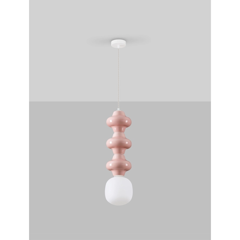 Hanglamp Clio L roze keramiek met wit glas Lyora 5212017461339