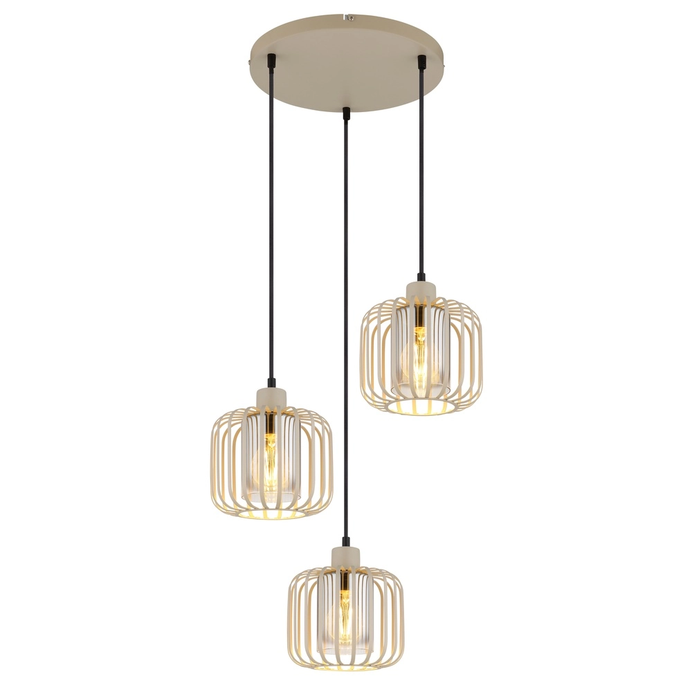 3-lichts hanglamp Alfred rond zand bruin