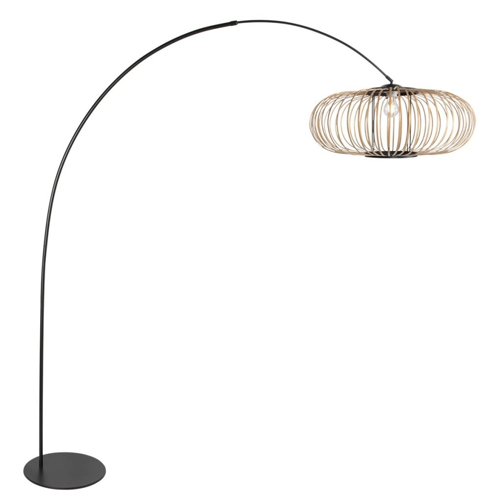 Booglamp zwart Curve met bamboe kap Ø60cm