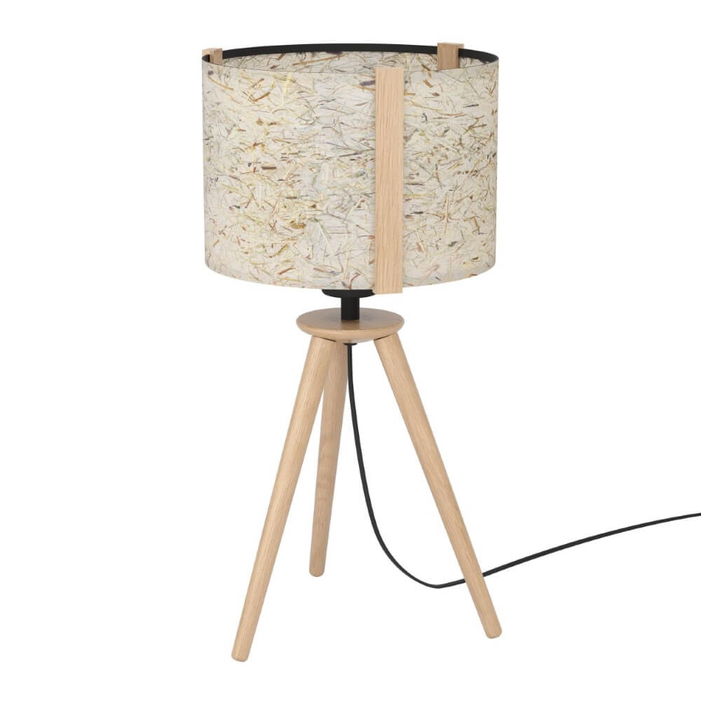 Tafellampje Tripod Hontongas hout met beige kap