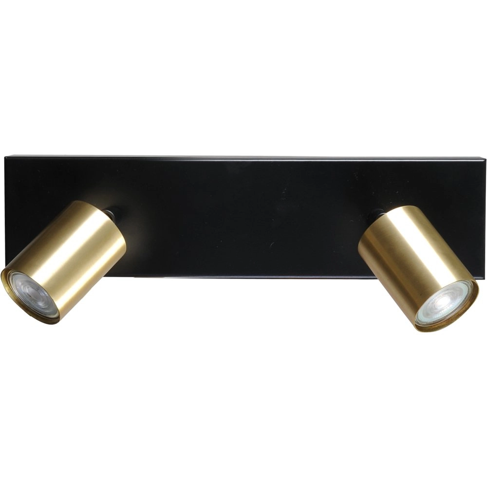Plafondlamp zwart Bounce met 2 gouden spots
