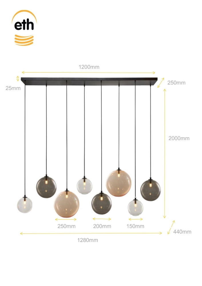 Eetkamer hanglamp Shelly 8-lichts ETH 8720195310068