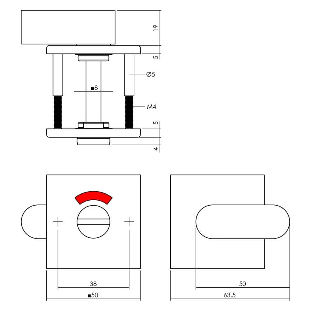 WC-sluiting Tira vierkant zwart met venster Intersteel 8714186635544