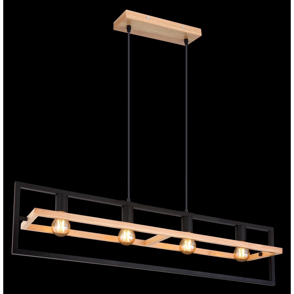 4-lichts hanglamp Erica zwart met hout Globo 9007371433711