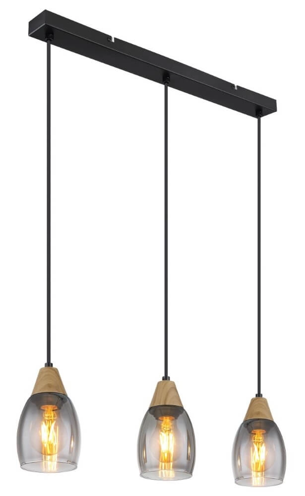 3-lichts hanglamp Reid smoke glas