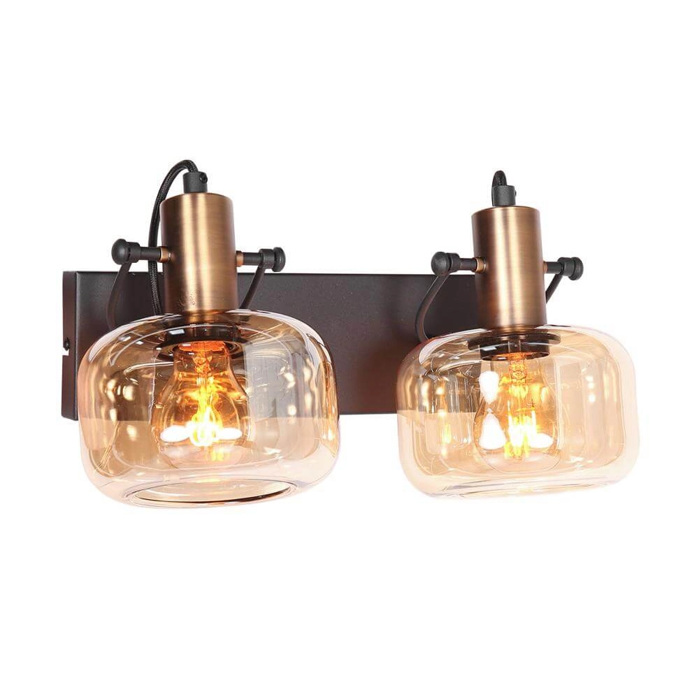 Dubbele wandlamp Glaslic amber glas