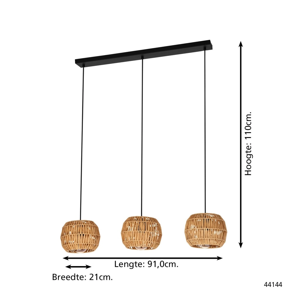 Rotan hanglamp Sheldon 3-lichts Eglo 9008606359790