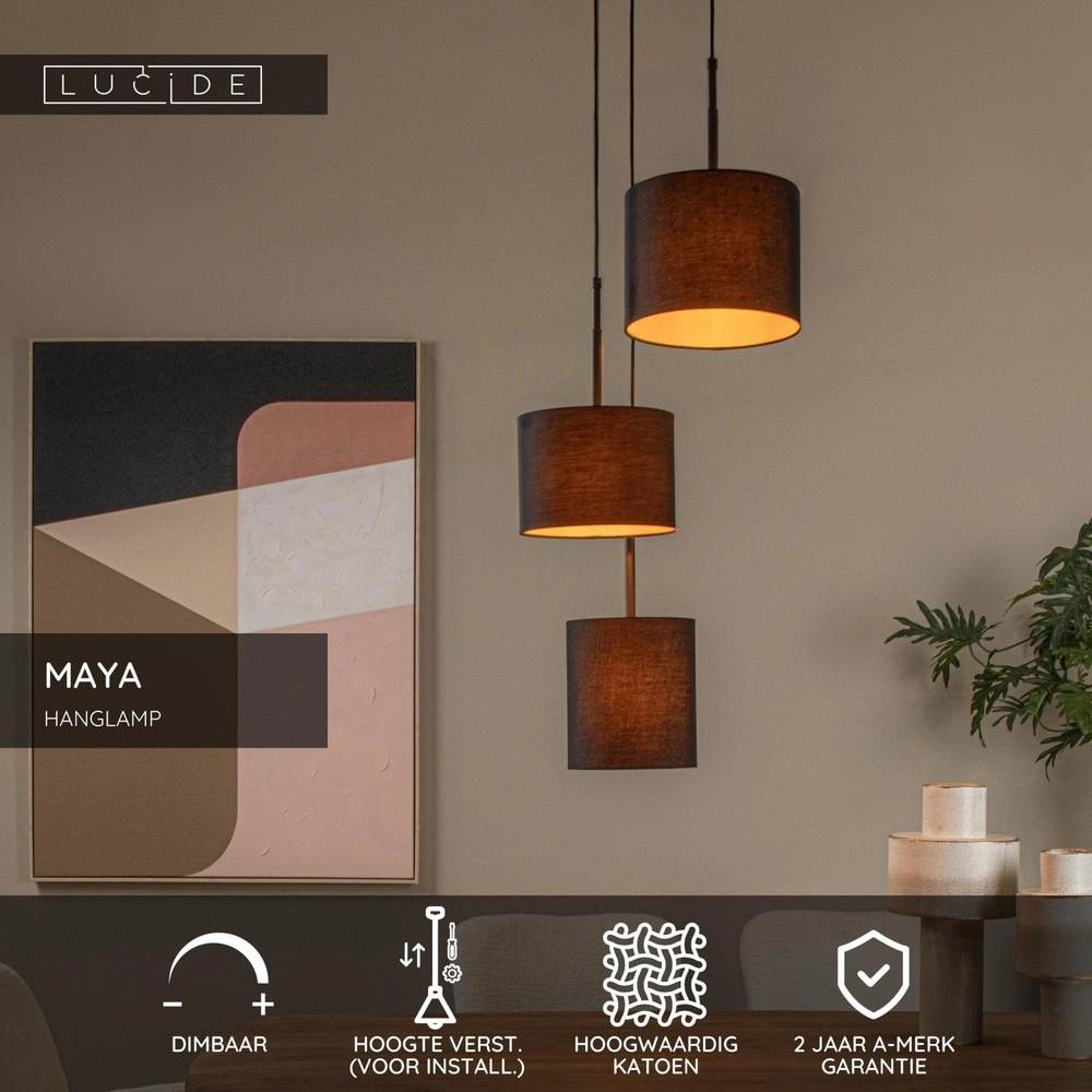 3-lichts hanglamp Maya zwart Lucide 5411212452580