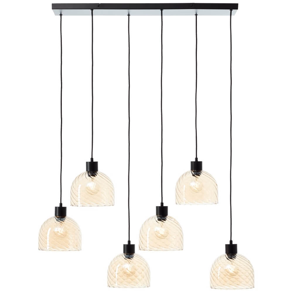 6-lichts hanglamp Casto zwart met amber glas