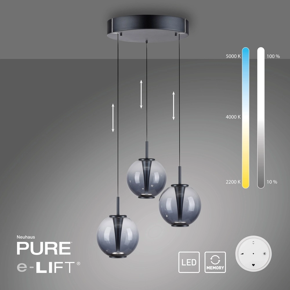Vide hanglamp Pure E-Infinty mystic grey met smoke glas Paul Neuhaus 4012248398173