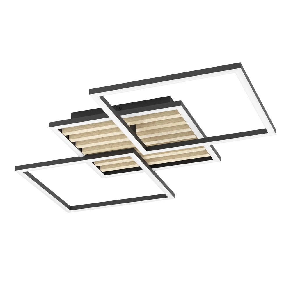 Moderne plafondlamp Cembrano zwart met hout vierkant 92,5cm